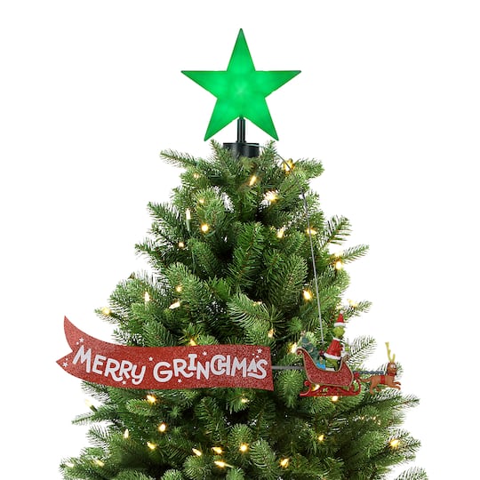Mr. Christmas Animated Grinch Sleigh Tree Topper with Banner